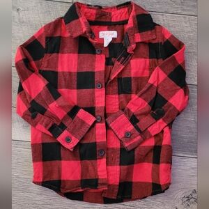 Cat & Jack boy's red & black checkered flannel long-sleeved button down shirt 2T